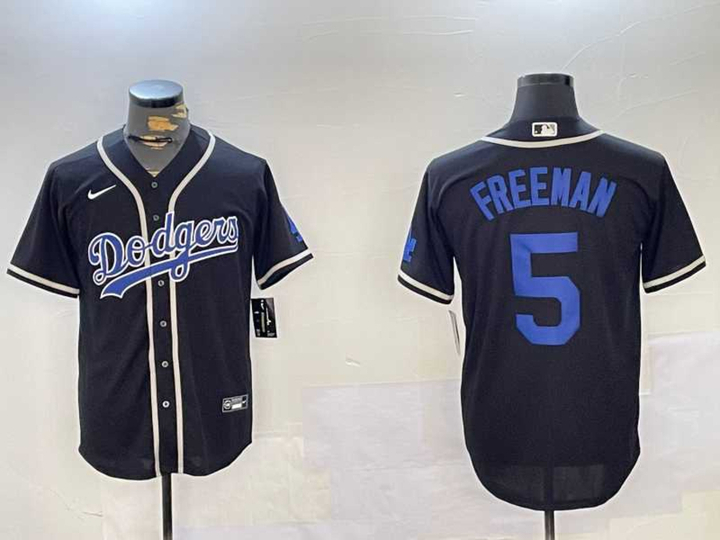 Men%27s Los Angeles Dodgers #5 Freddie Freeman  Black Cool Base Jerseys